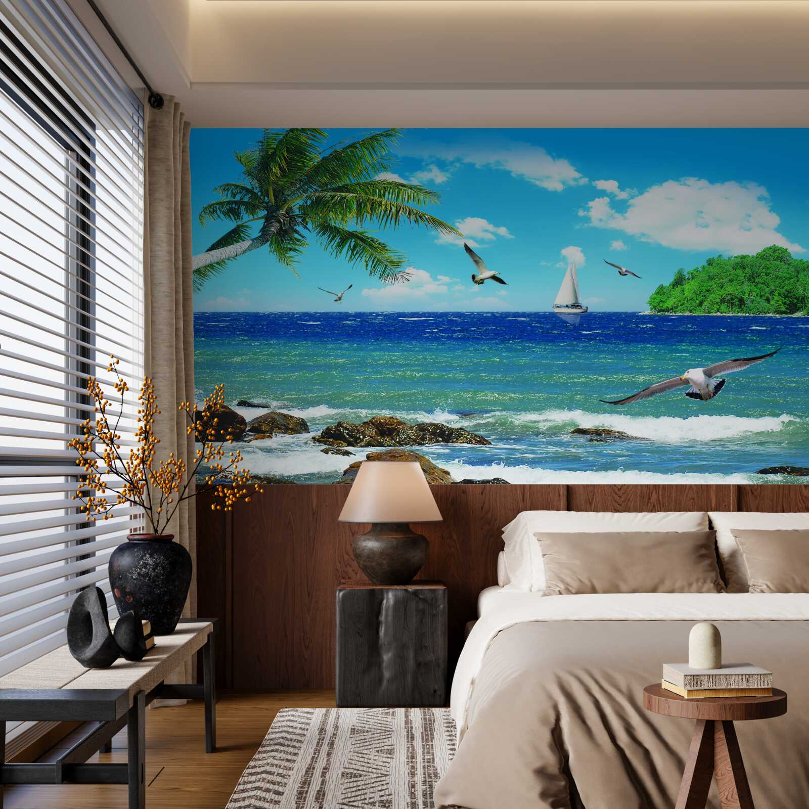 Фотошпалери бурхливе море та морські птахи