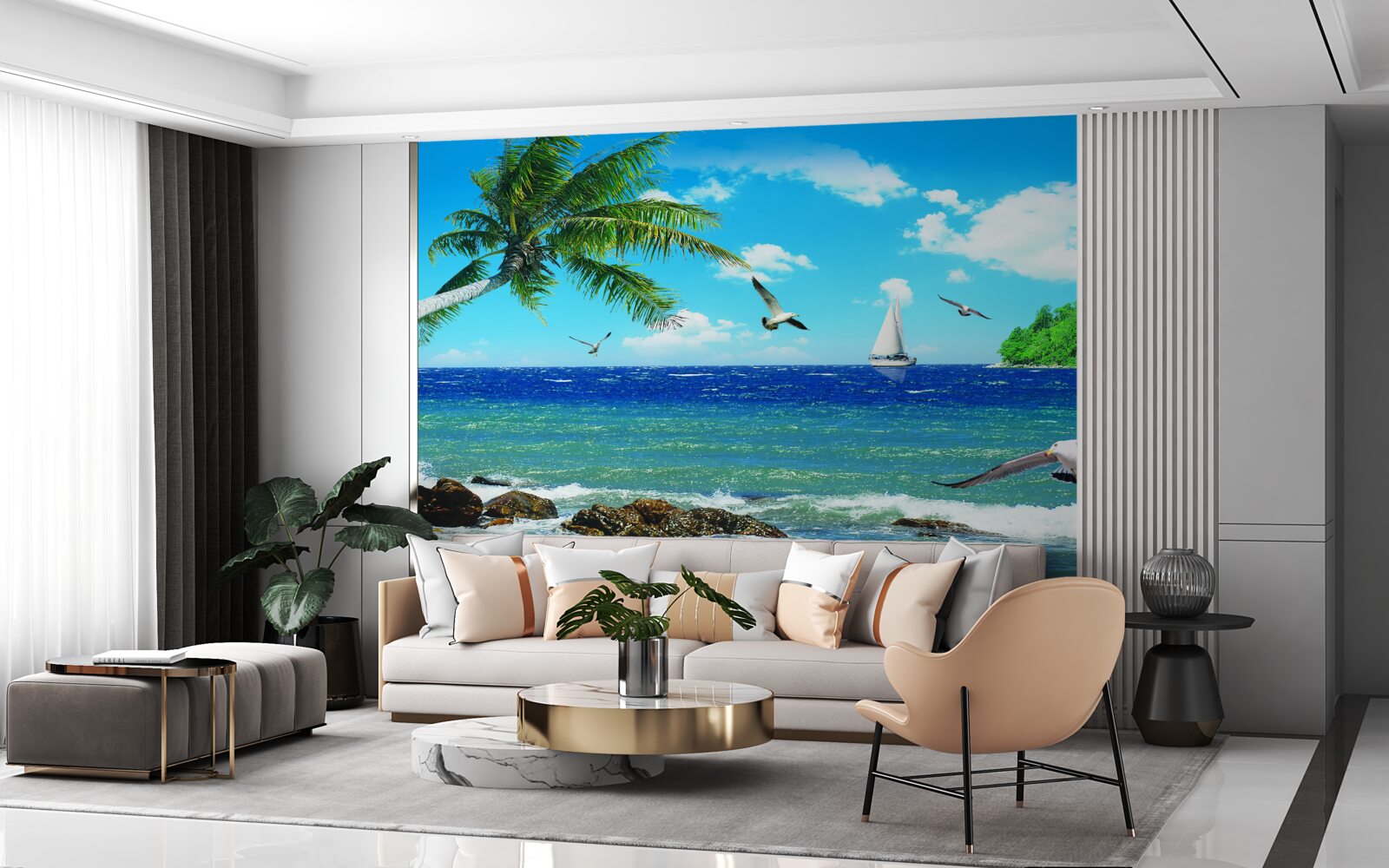 Фотошпалери бурхливе море та морські птахи