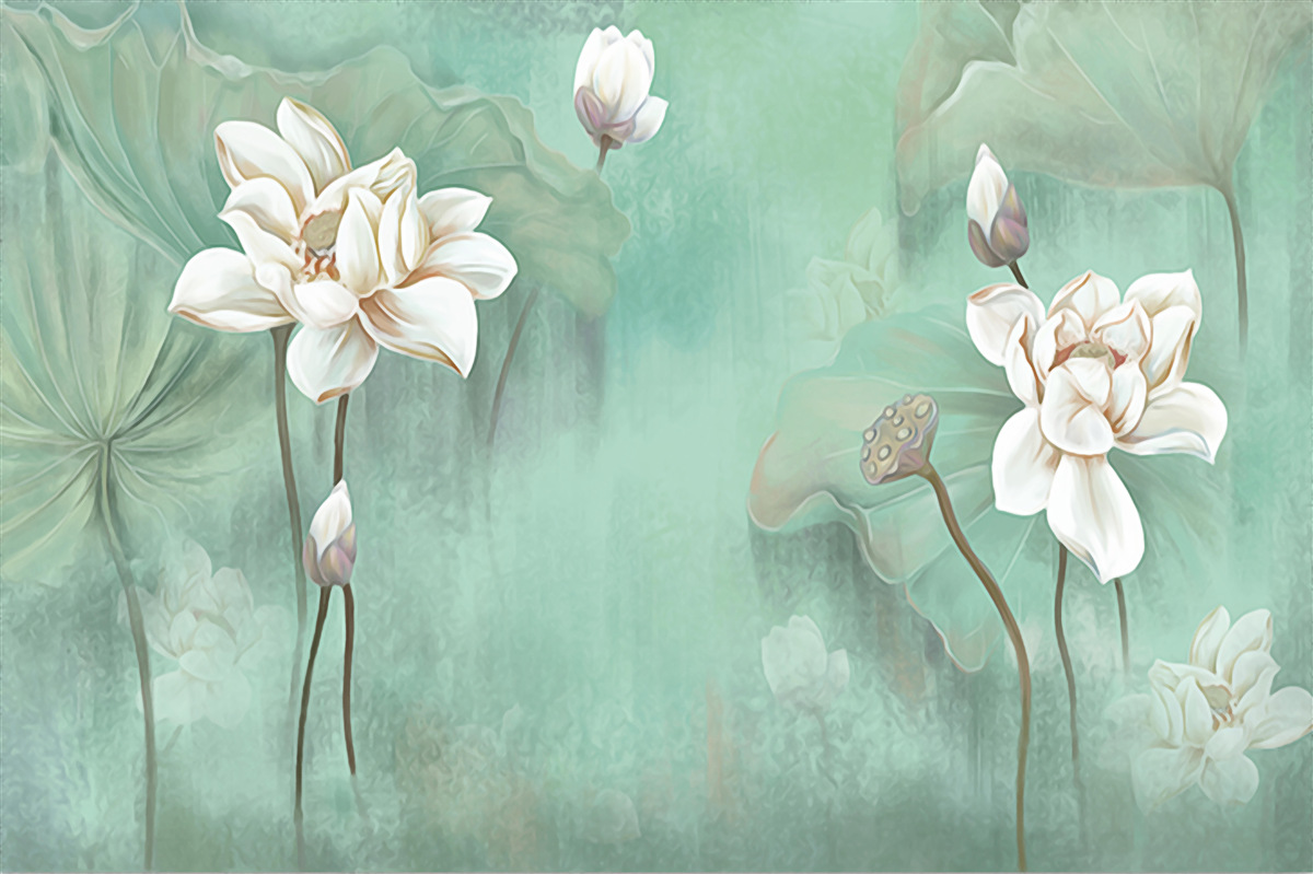 Фотошпалери китайські лотоси білі