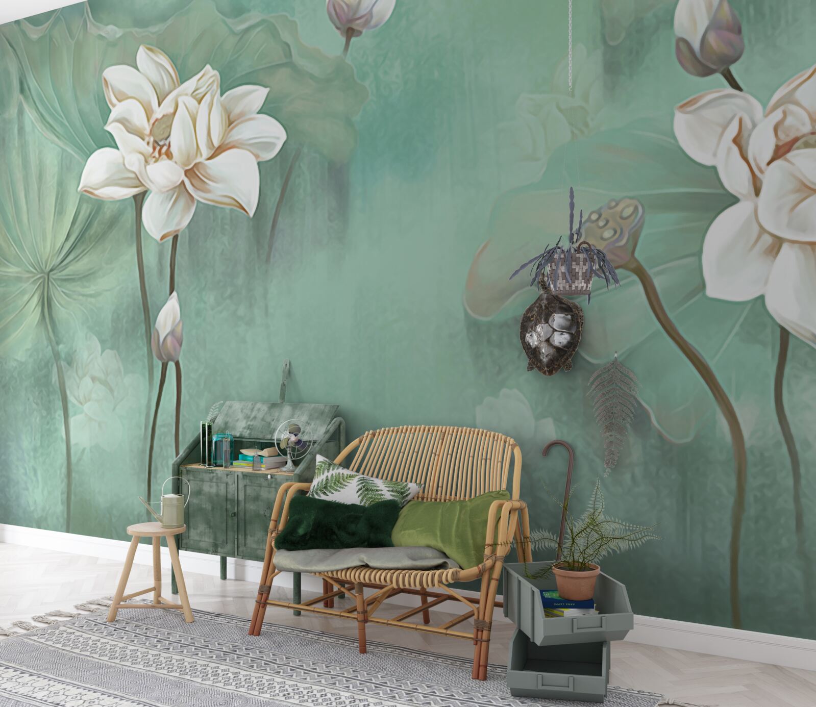 Фотошпалери китайські лотоси білі