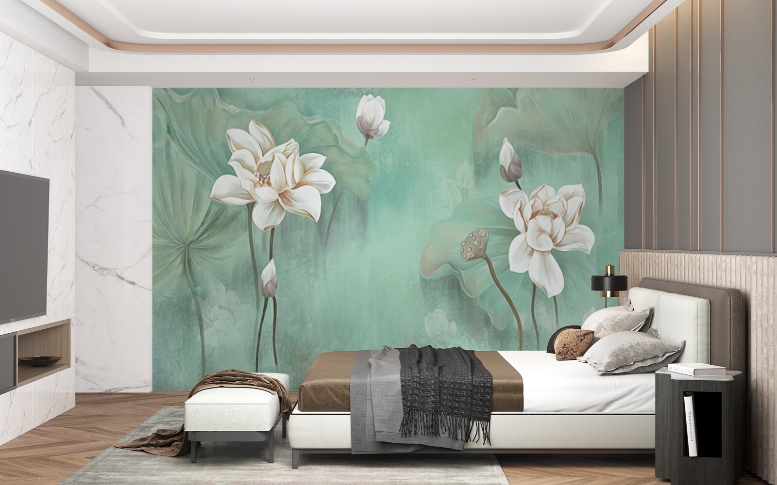 Фотошпалери китайські лотоси білі