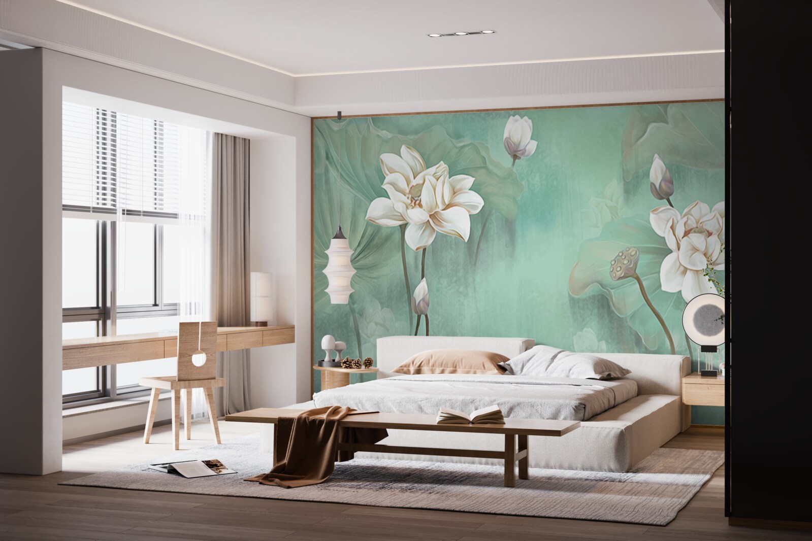 Фотошпалери китайські лотоси білі