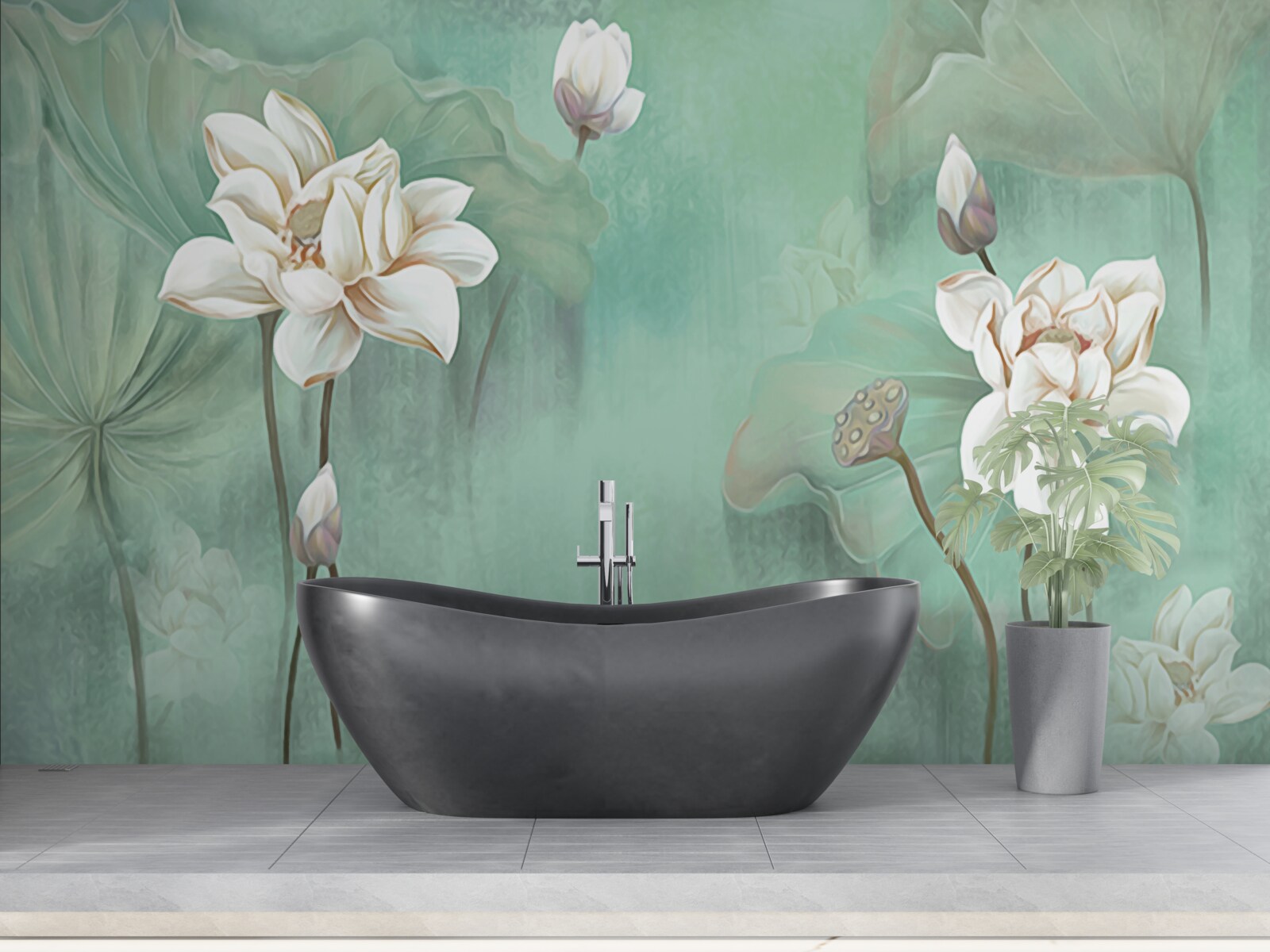 Фотошпалери китайські лотоси білі