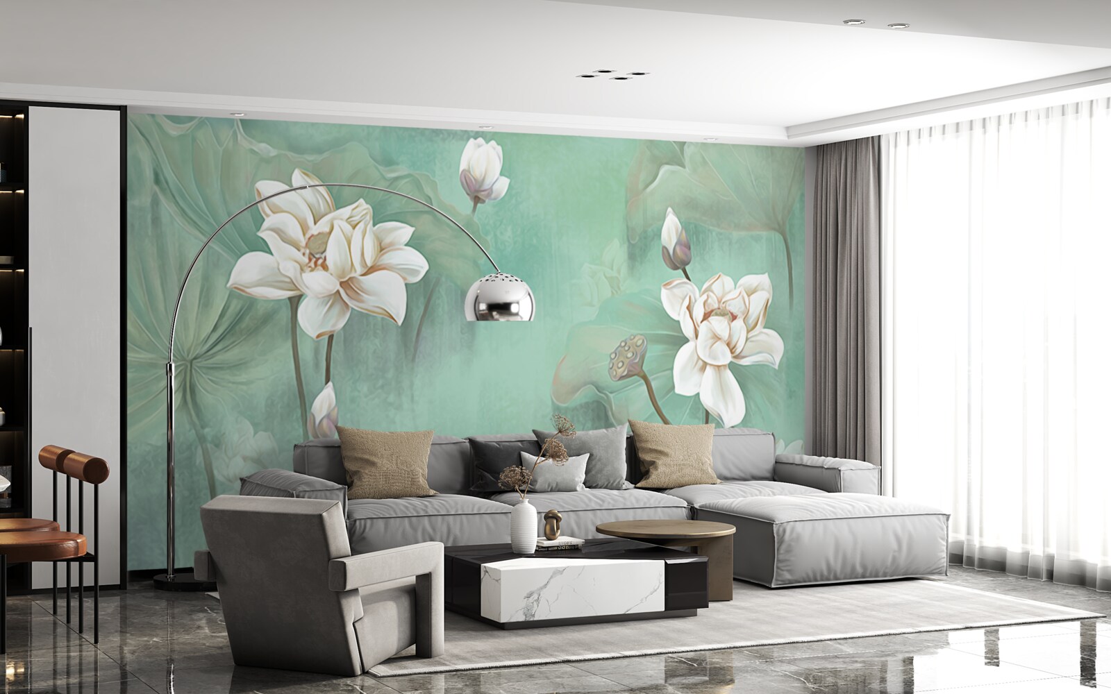 Фотошпалери китайські лотоси білі