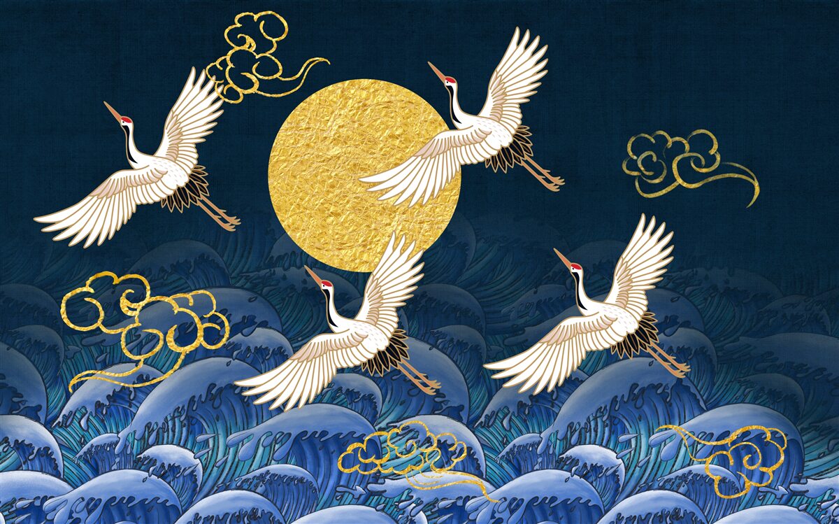 Фотошпалери група журавлів прямує до своєї домівки