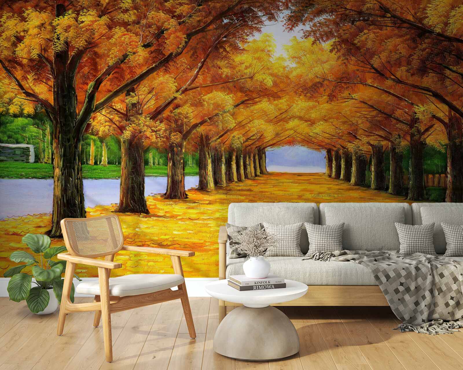 Фотошпалери осінній період у парку з деревами, вкритими листям