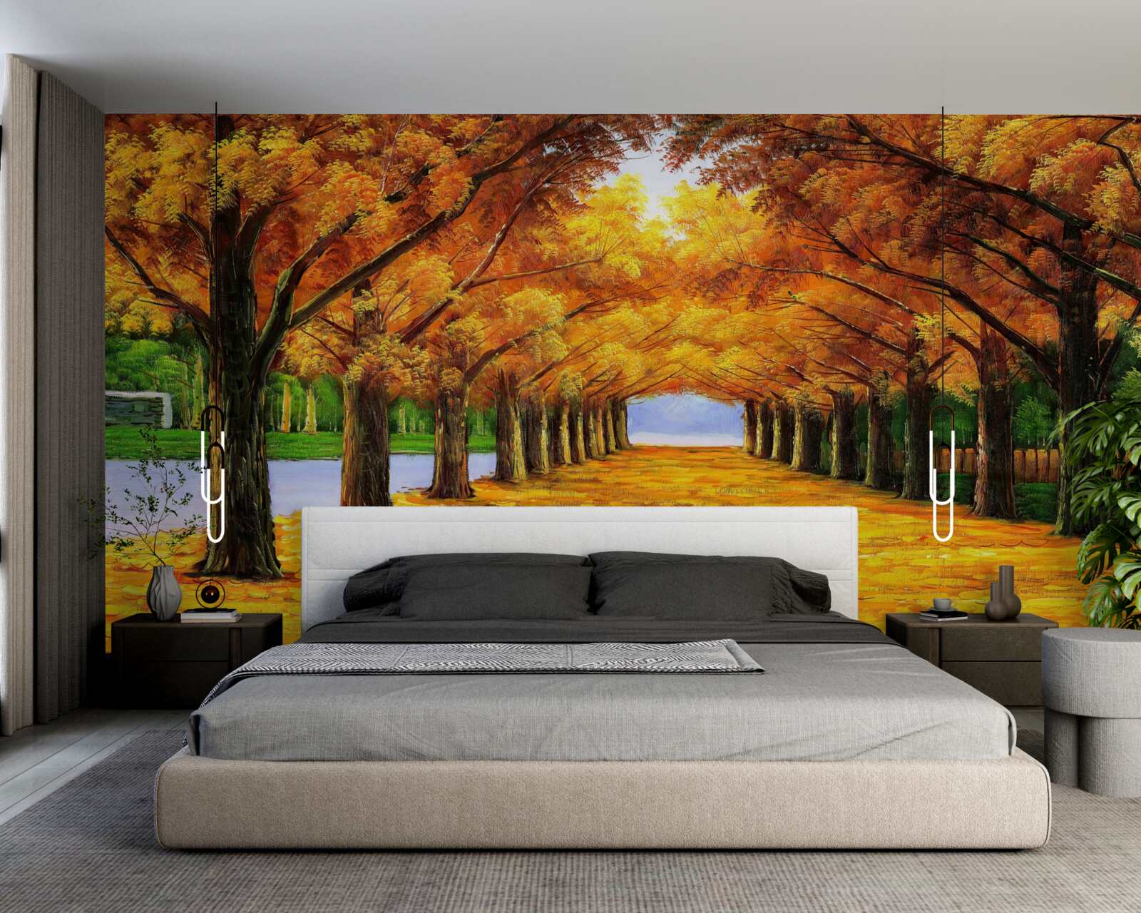 Фотошпалери осінній період у парку з деревами, вкритими листям