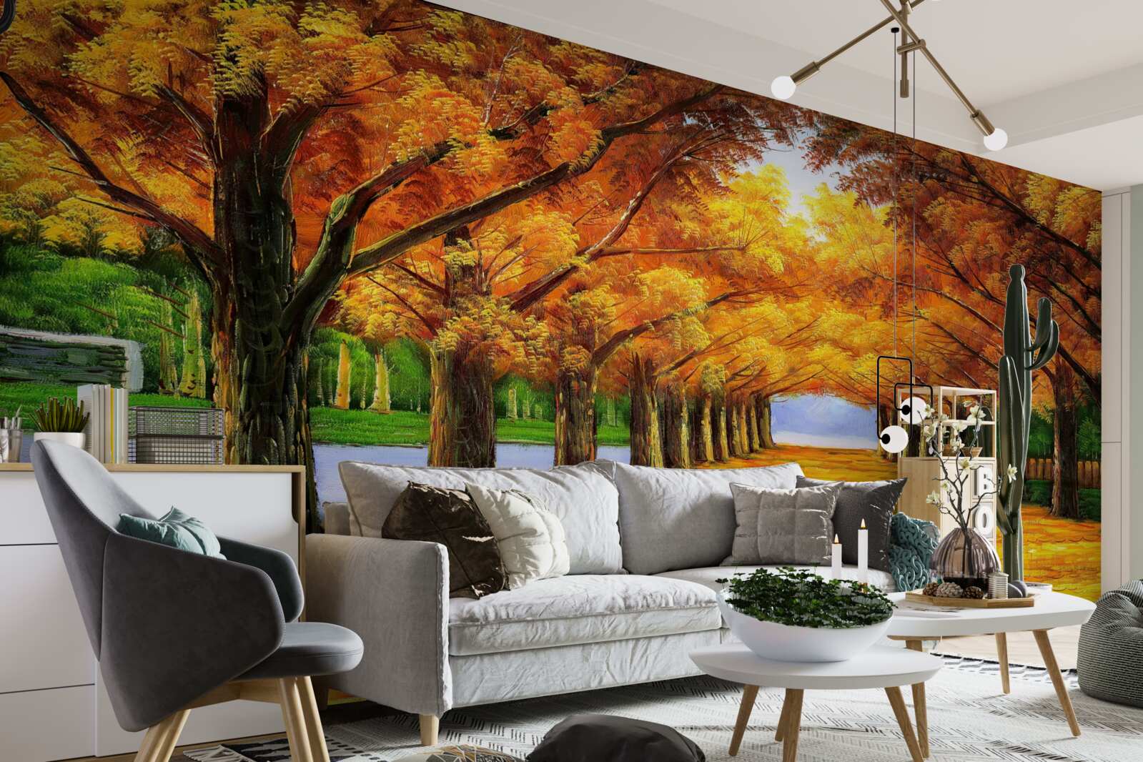 Фотошпалери осінній період у парку з деревами, вкритими листям