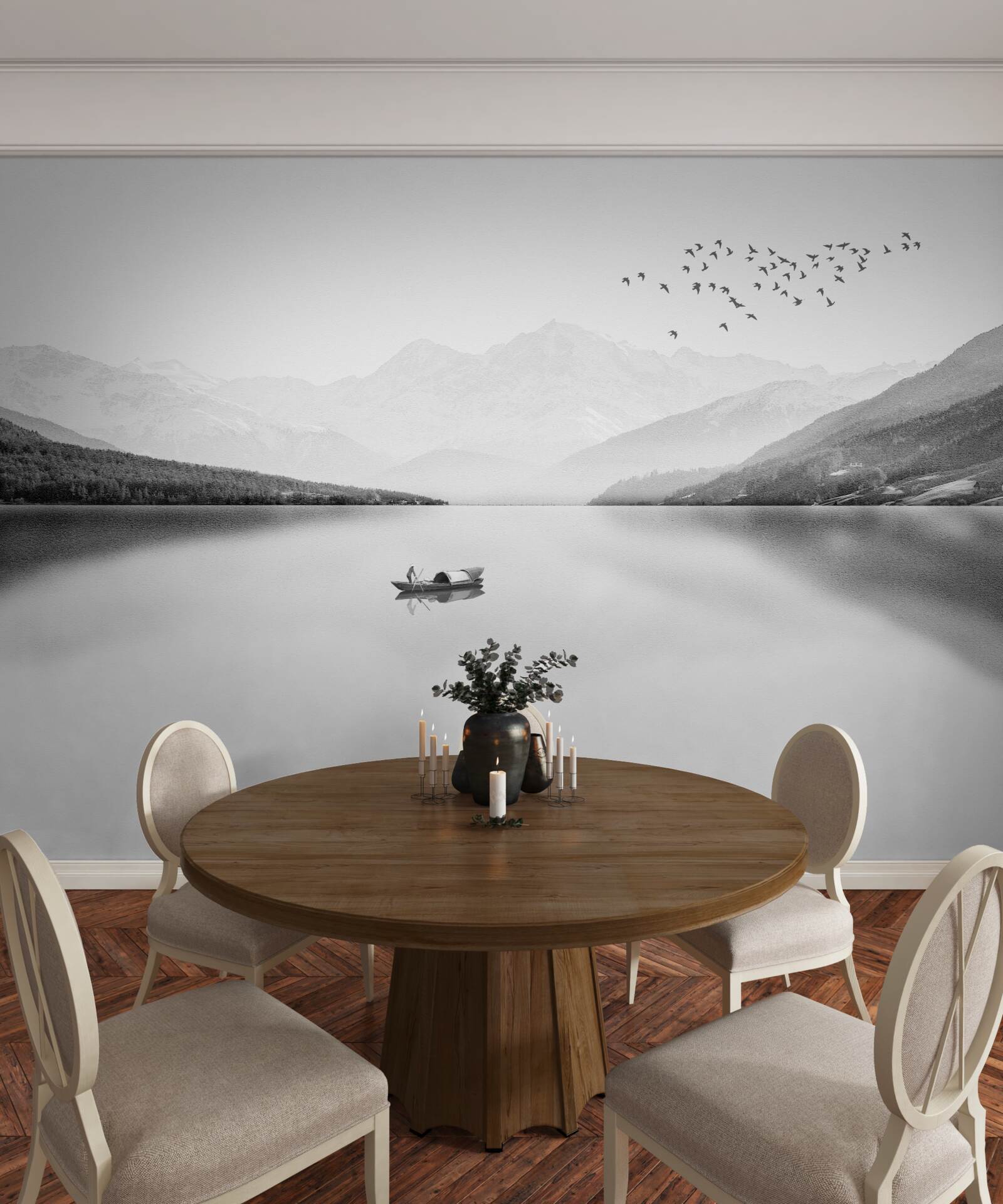 Фотошпалери рибалка в центрі тихого ставка