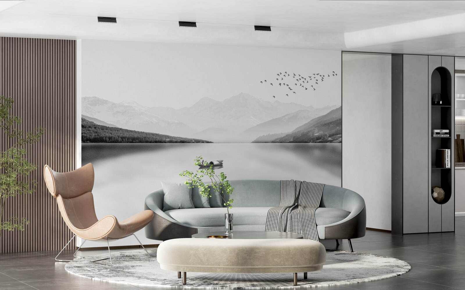 Фотошпалери рибалка в центрі тихого ставка