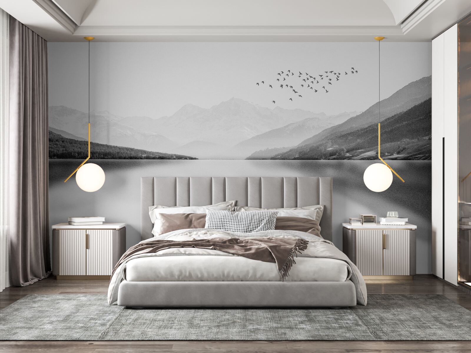 Фотошпалери рибалка в центрі тихого ставка