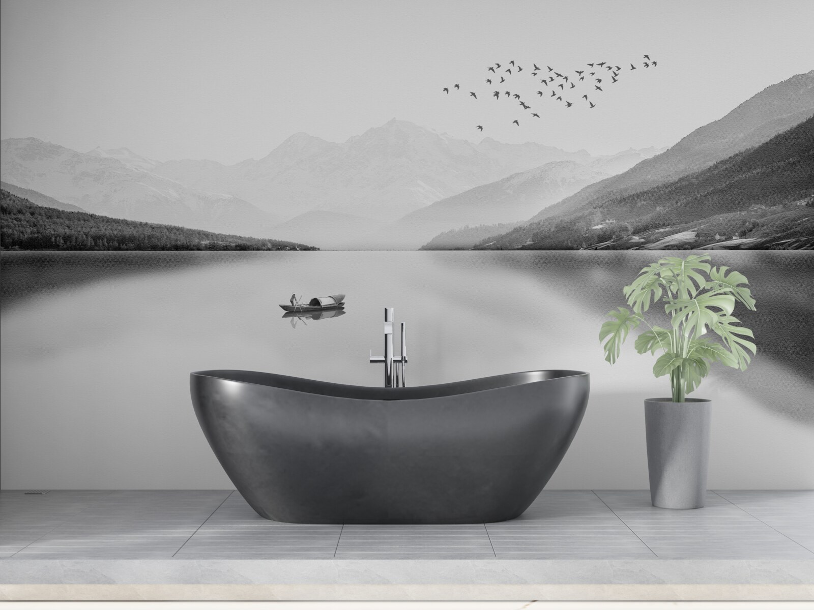 Фотошпалери рибалка в центрі тихого ставка