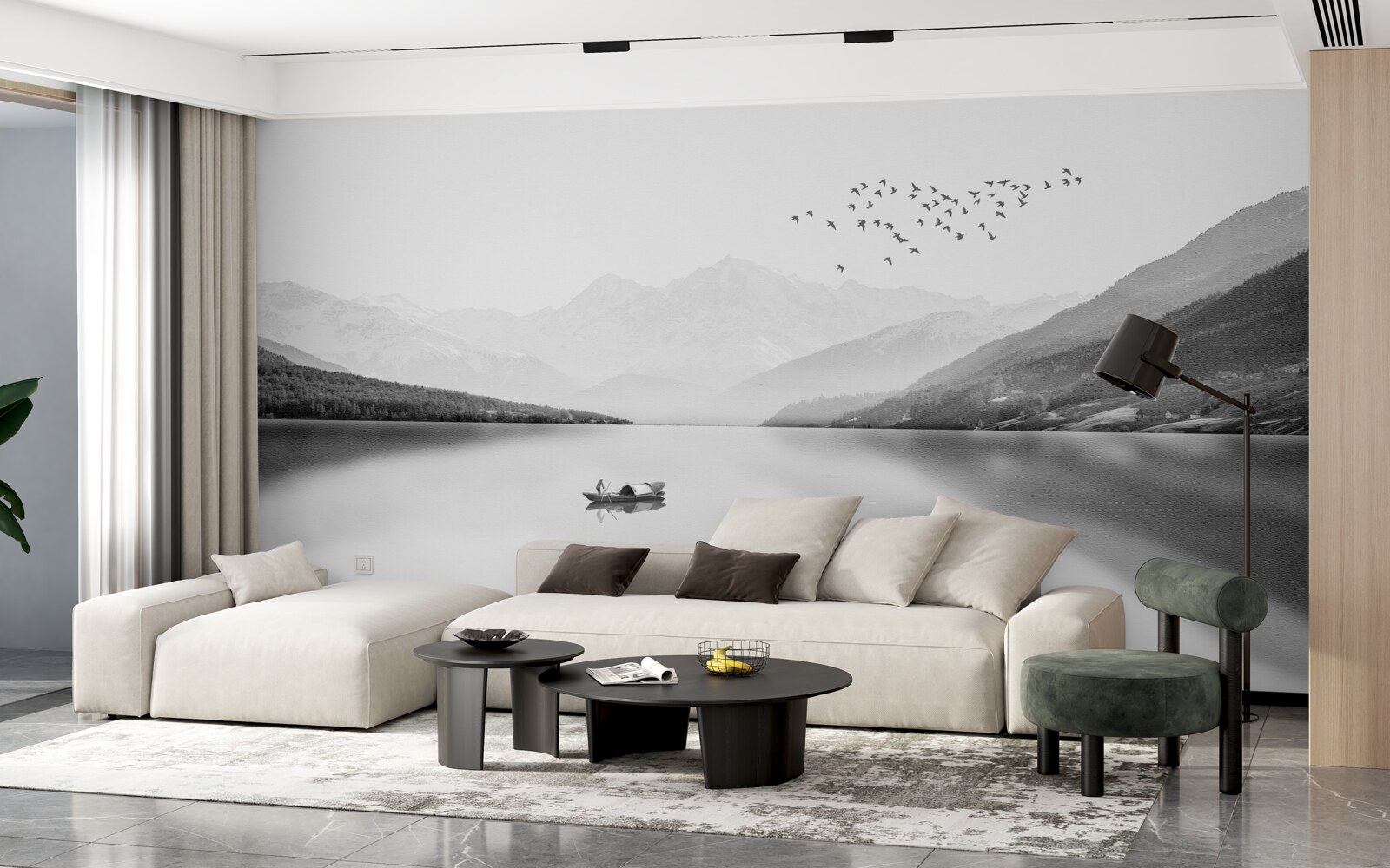 Фотошпалери рибалка в центрі тихого ставка