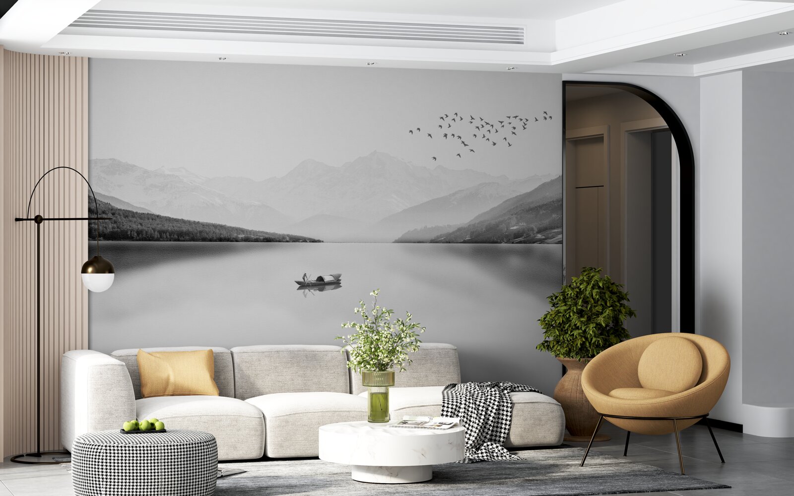 Фотошпалери рибалка в центрі тихого ставка