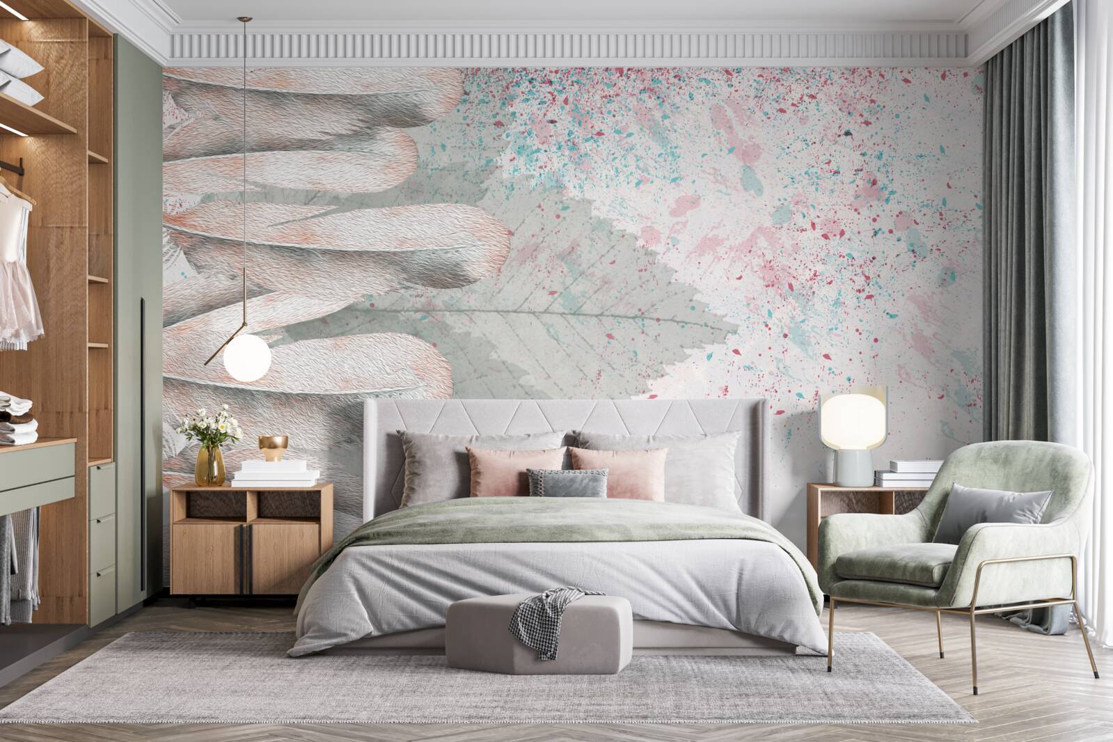 Фотошпалери пір'я та листя модрини