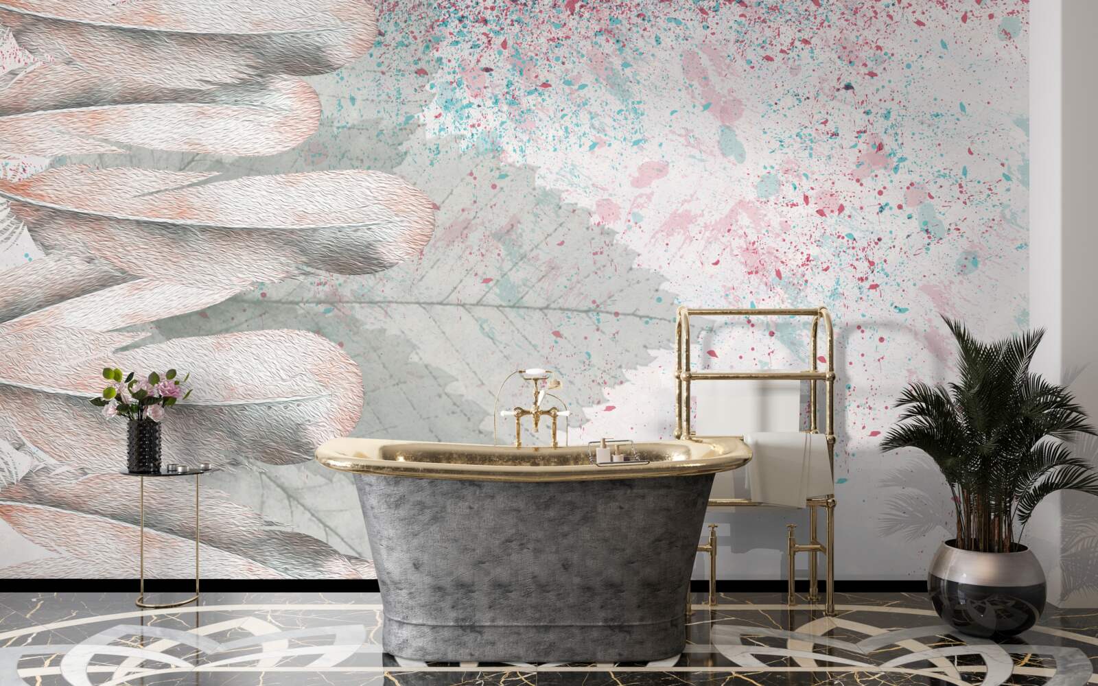 Фотошпалери пір'я та листя модрини