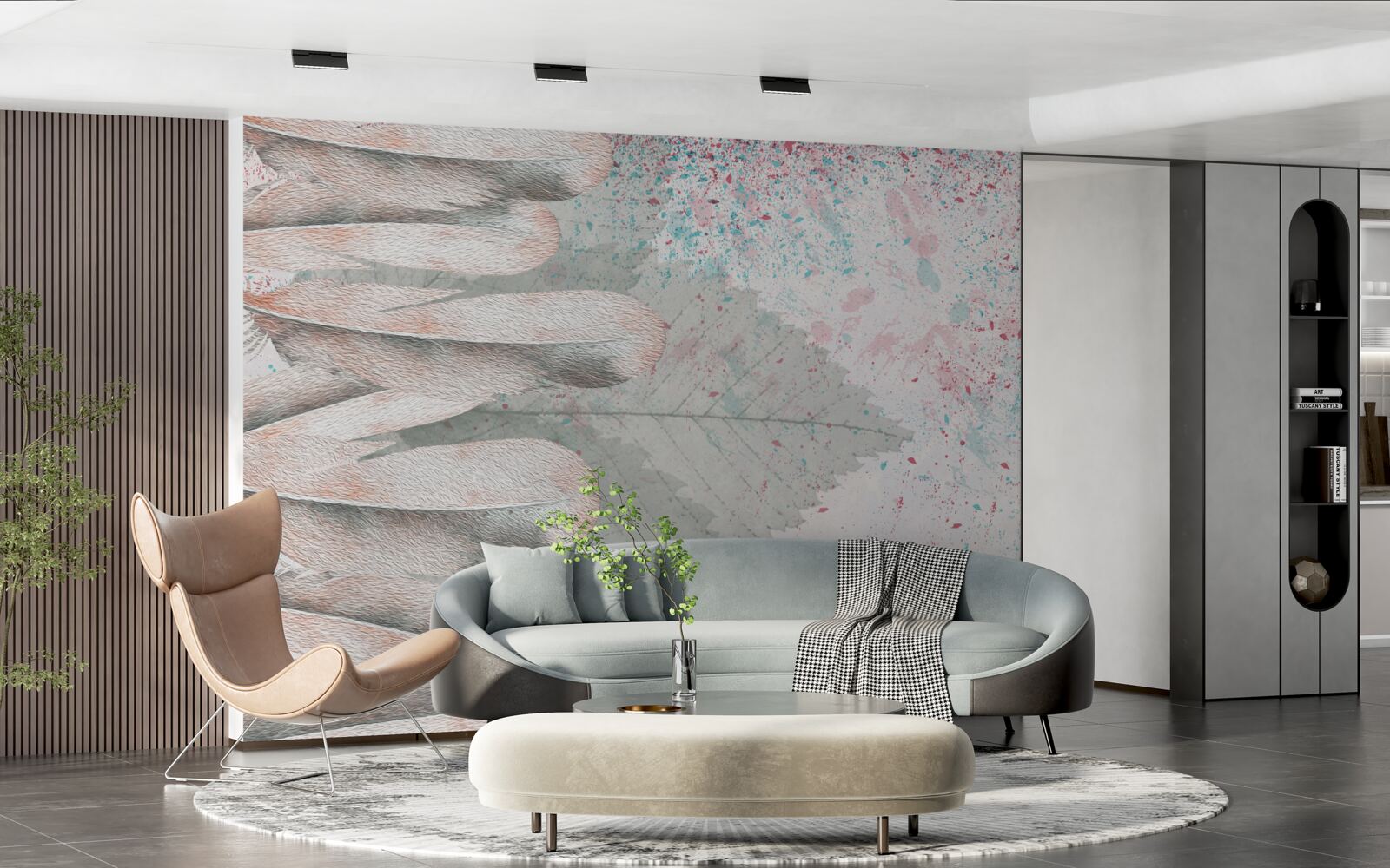 Фотошпалери пір'я та листя модрини