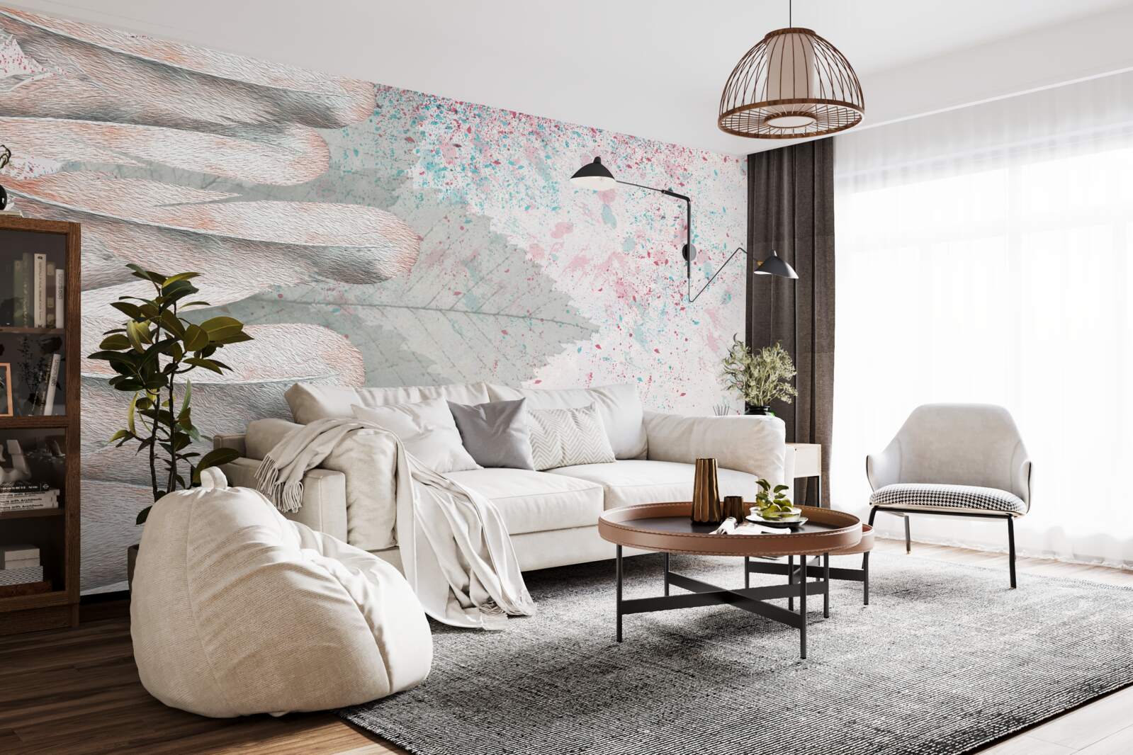 Фотошпалери пір'я та листя модрини