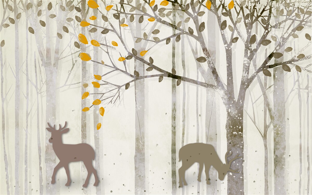 Фотошпалери Осінній ліс, сповнений краси, є домом для оленів