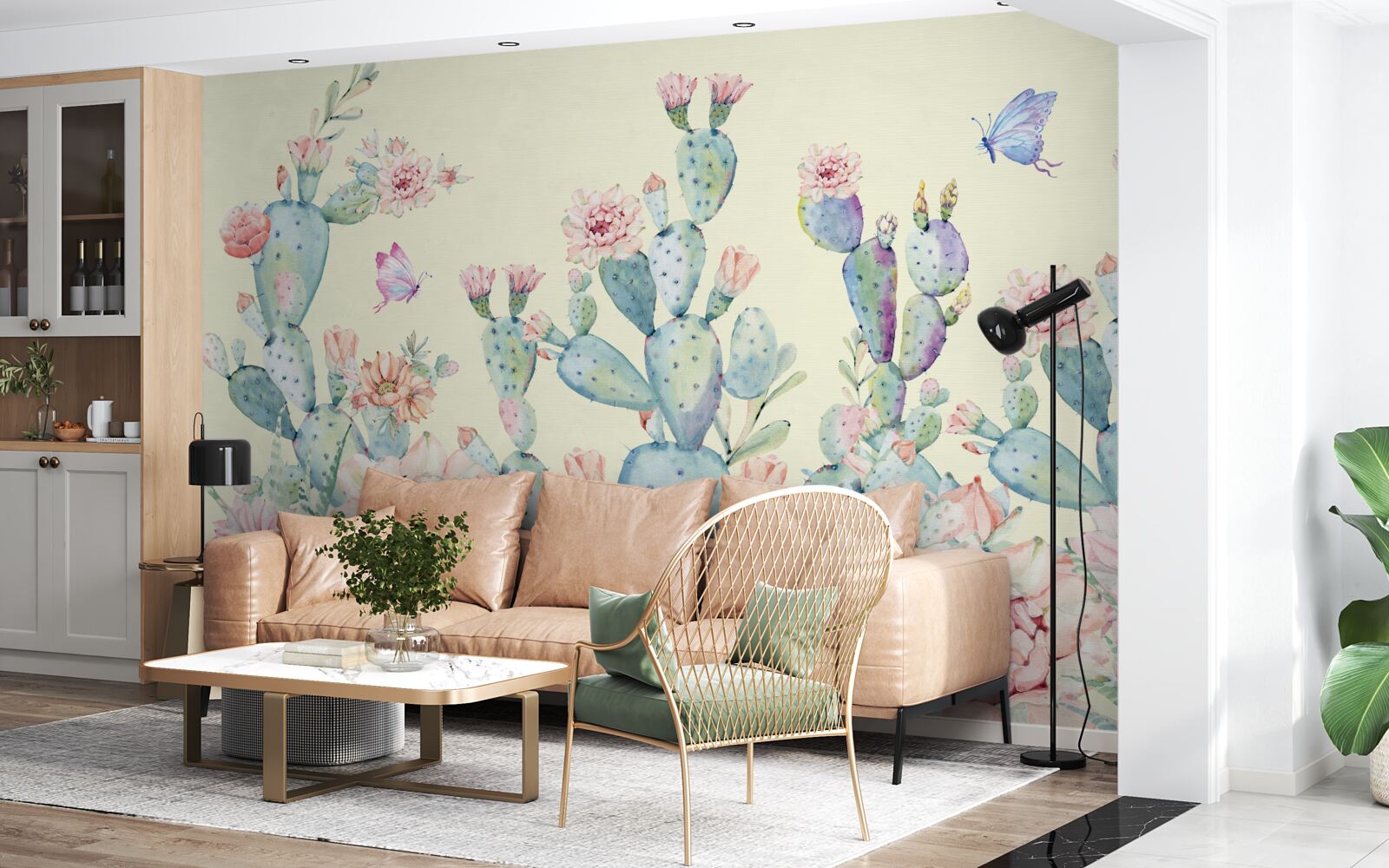 Фотошпалери ніжні акварельні кактуси