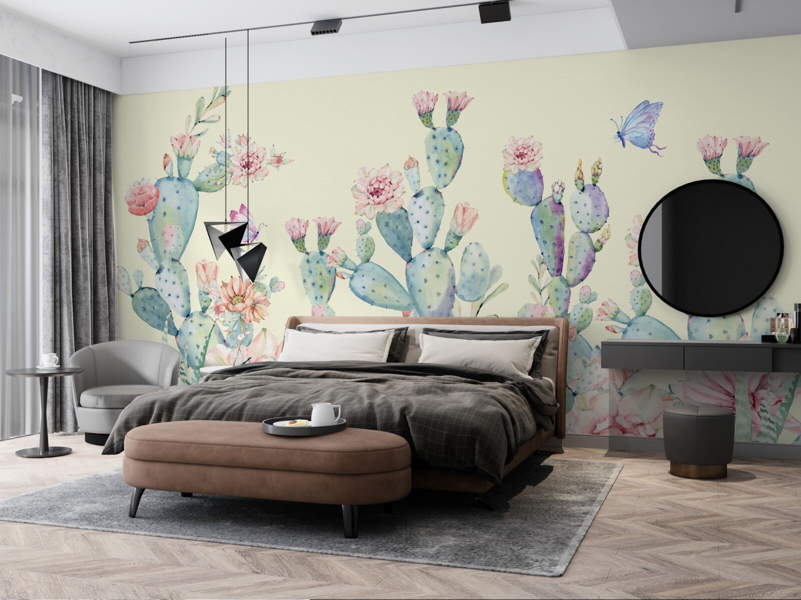 Фотошпалери ніжні акварельні кактуси