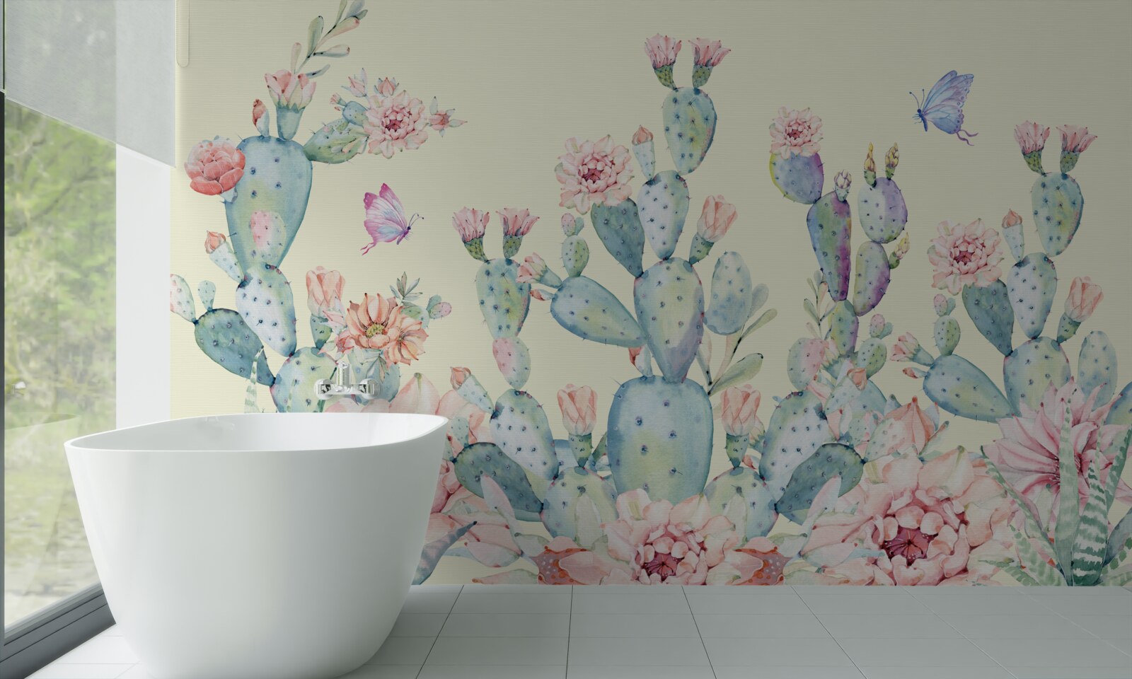 Фотошпалери ніжні акварельні кактуси