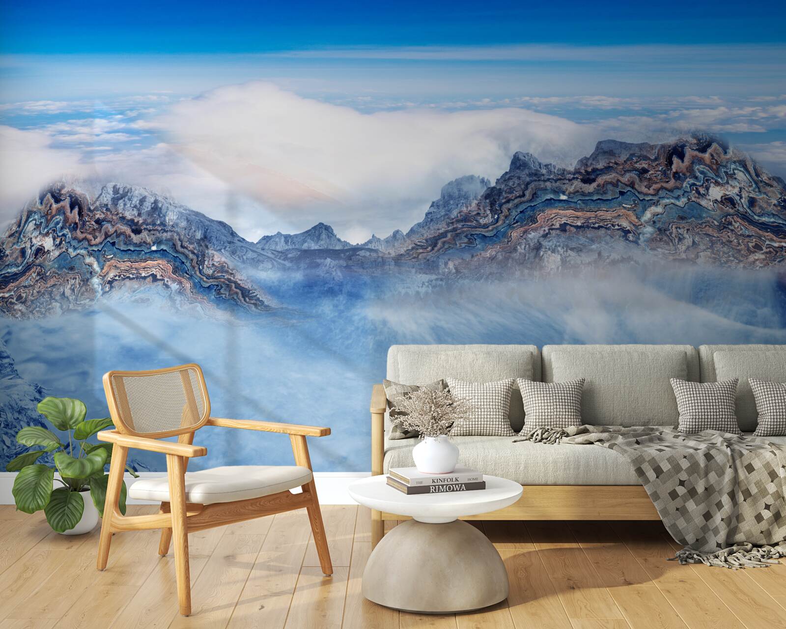 Фотошпалери скелясті вершини оповиті густим туманом