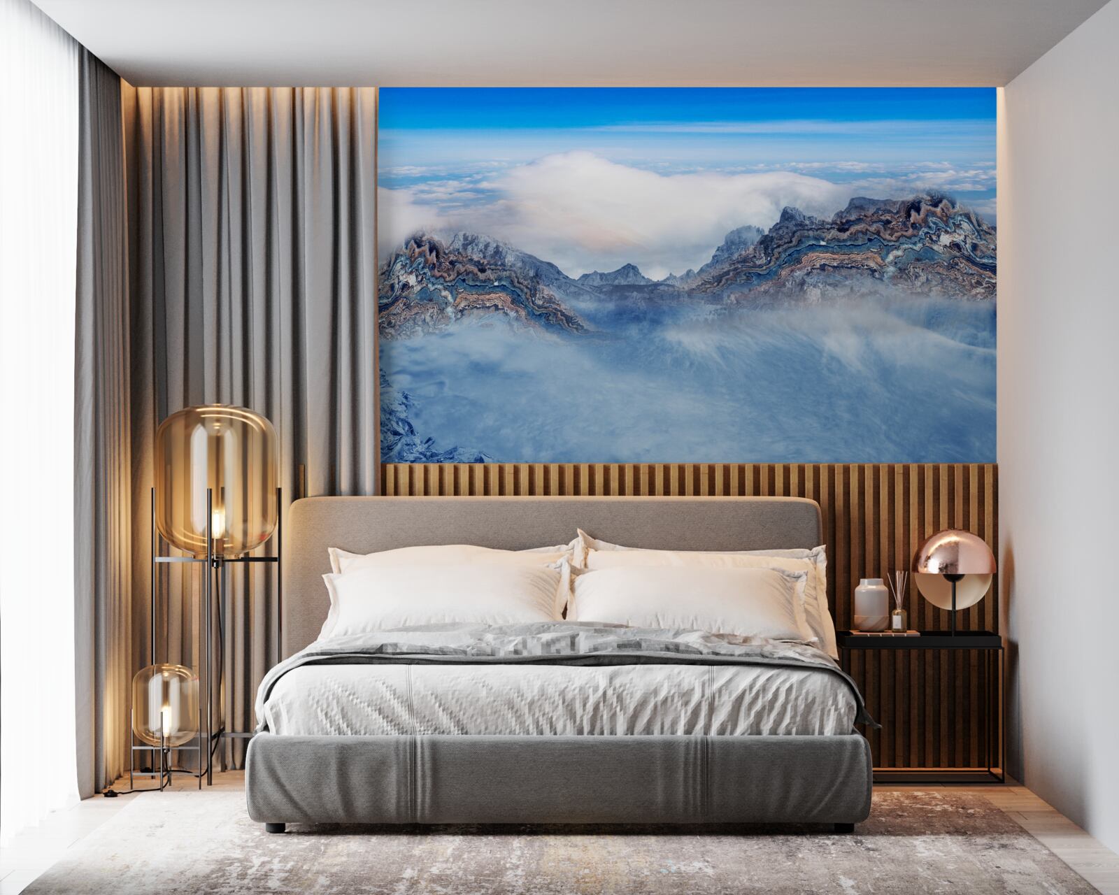 Фотошпалери скелясті вершини оповиті густим туманом