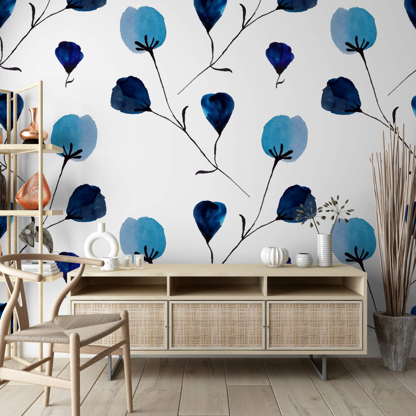 Фотошпалери сині бавовняні квіти