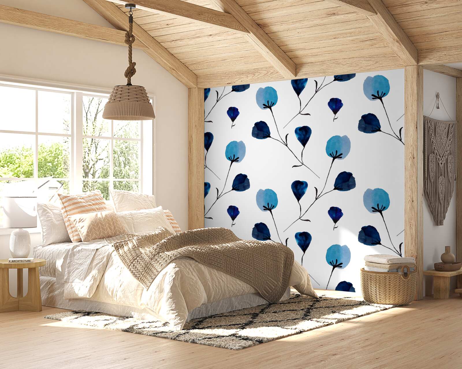 Фотошпалери сині бавовняні квіти