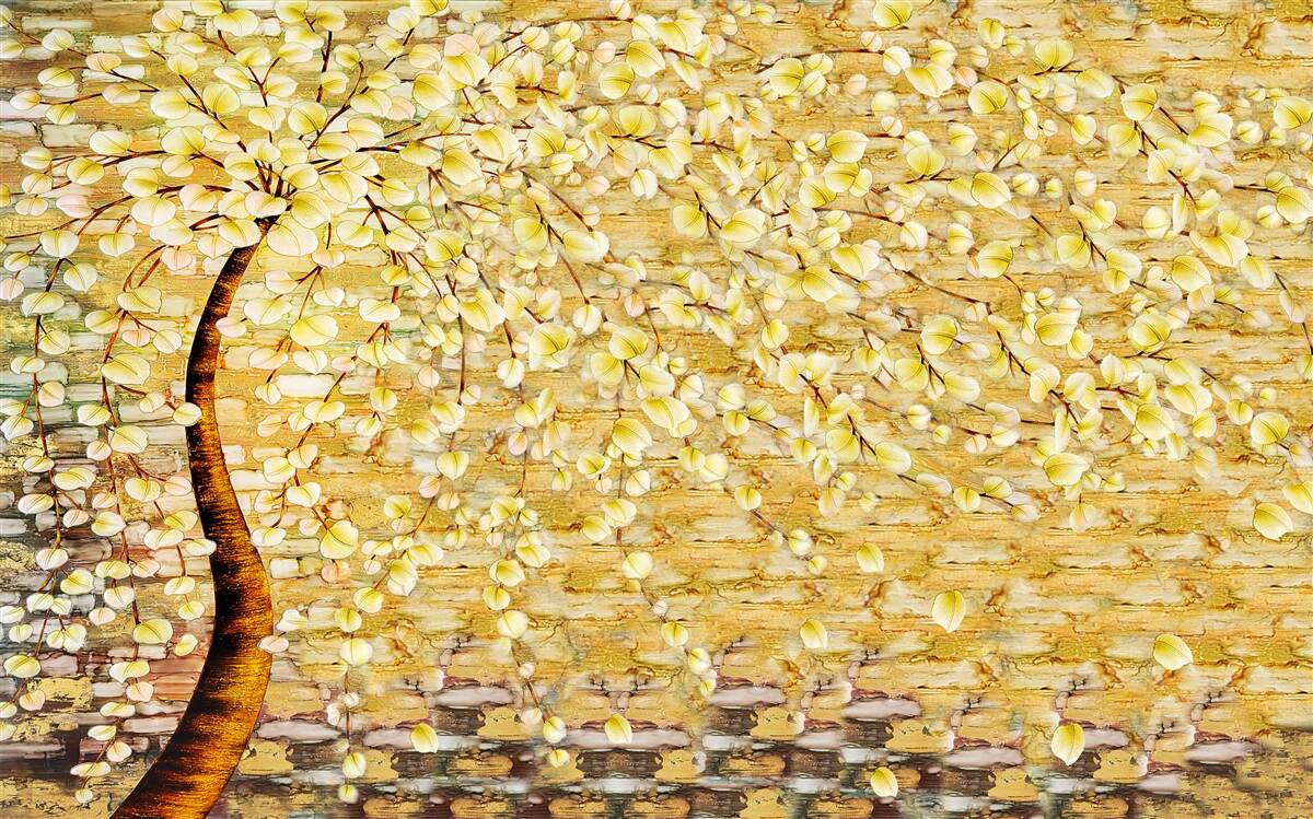Фотошпалери дерево, всіяне білими та жовтими квітами