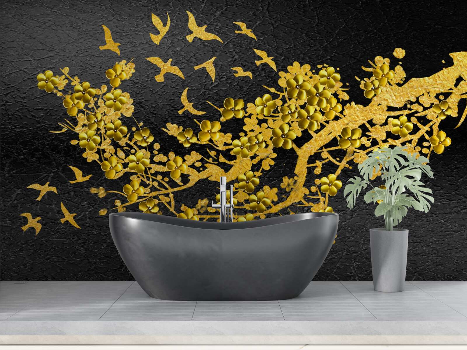 Фотошпалери маленькі жовті квіти та пташки