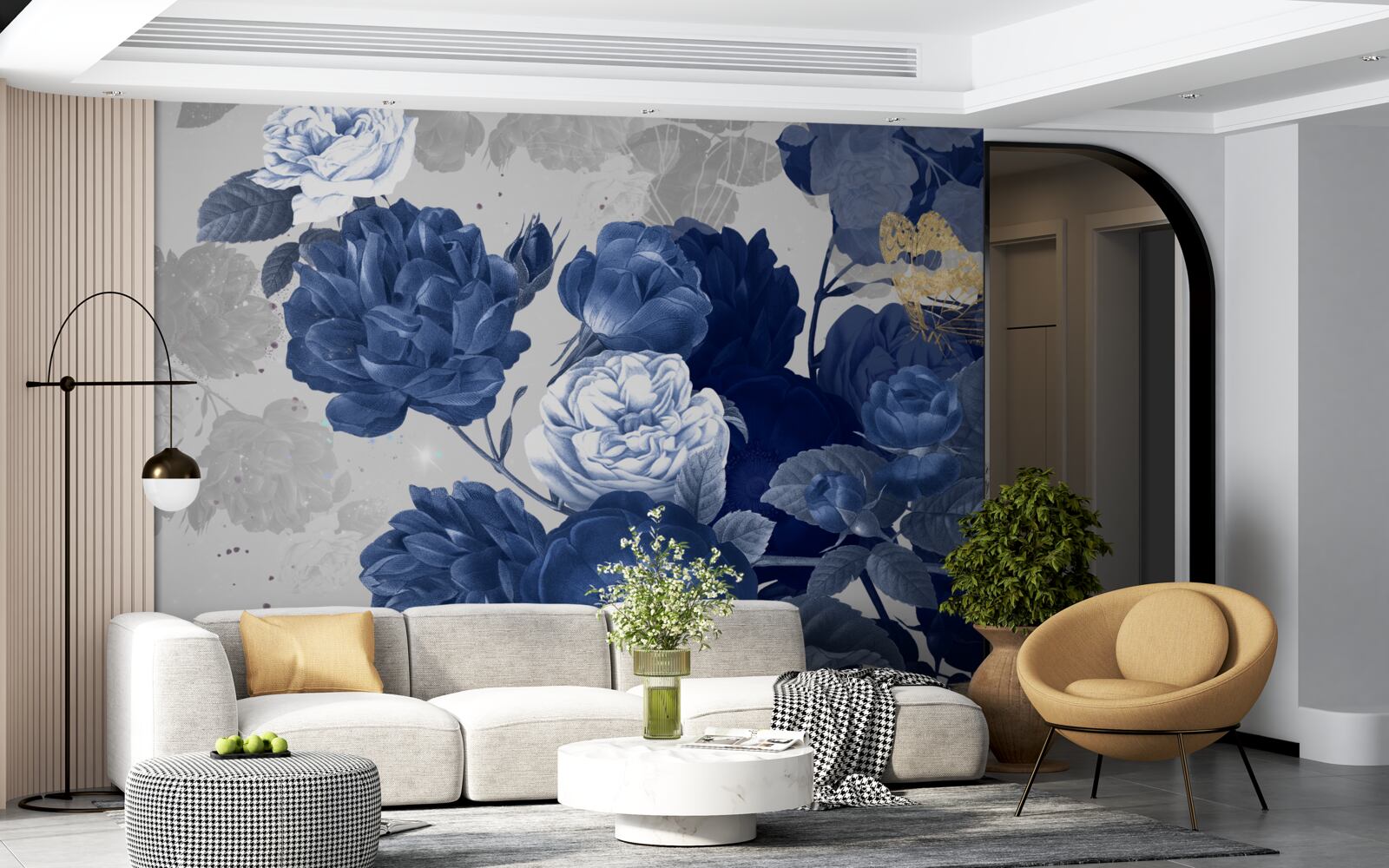 Фотошпалери сині квіти у вінтажному стилі