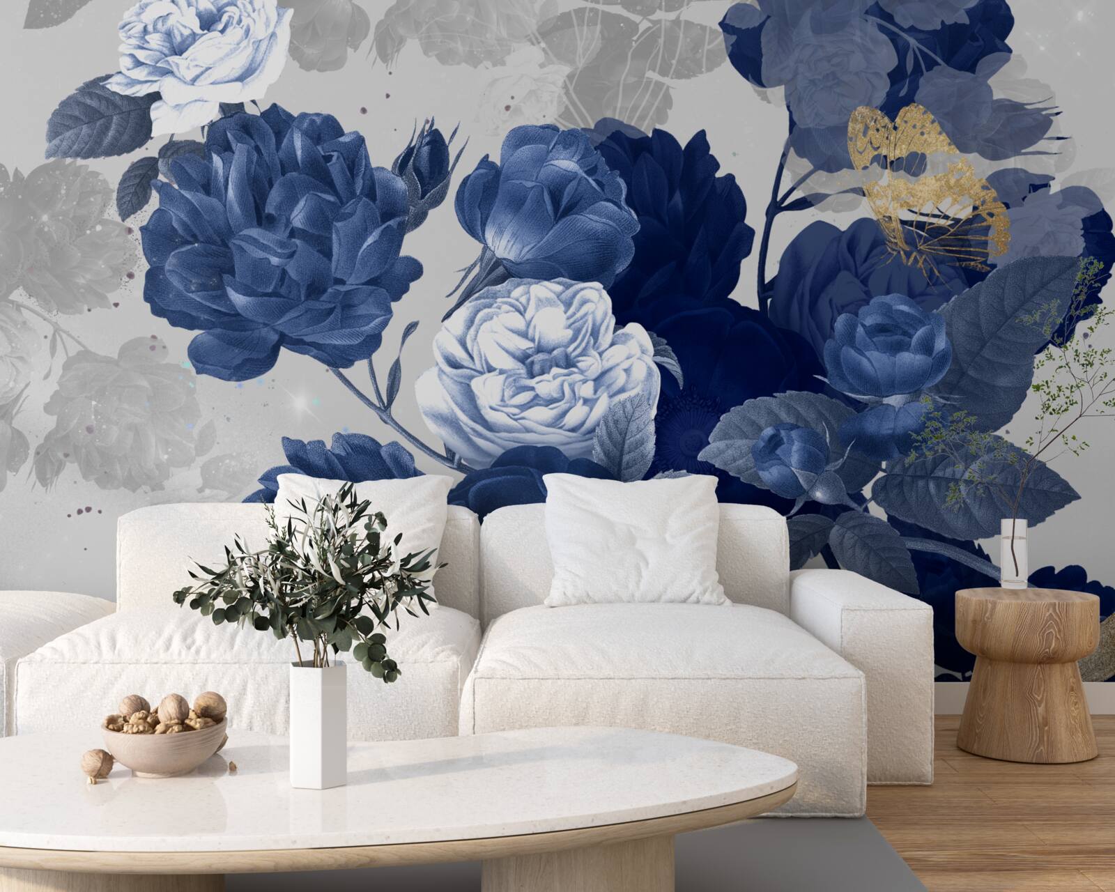 Фотошпалери сині квіти у вінтажному стилі