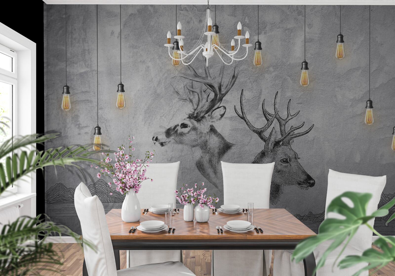 Фотошпалери сім'я оленів на тлі природи стає мальовничим портретом