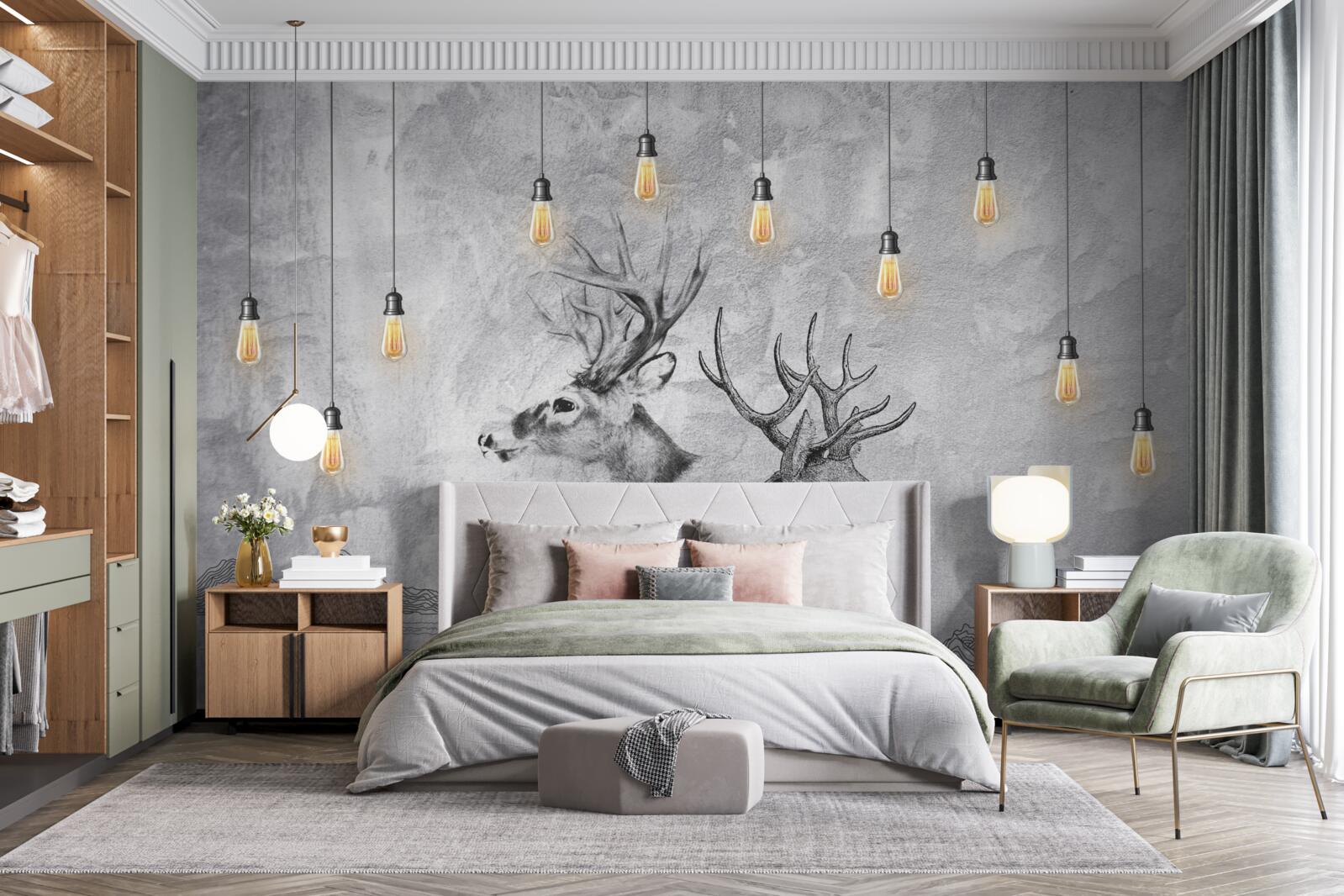 Фотошпалери сім'я оленів на тлі природи стає мальовничим портретом