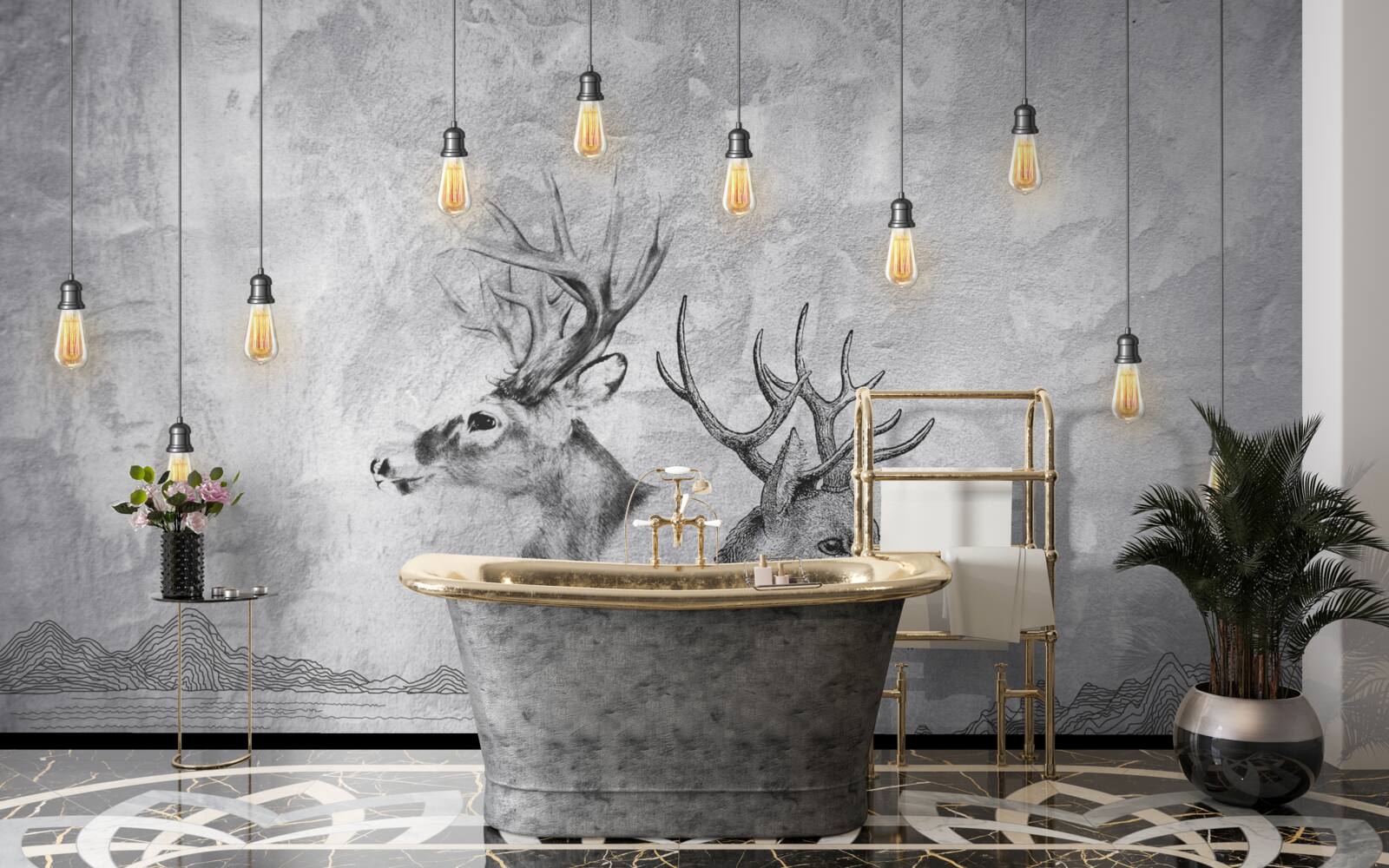 Фотошпалери сім'я оленів на тлі природи стає мальовничим портретом