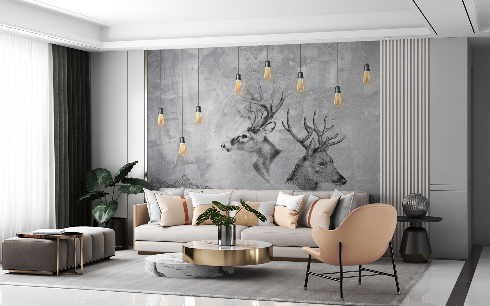 Фотошпалери сім'я оленів на тлі природи стає мальовничим портретом