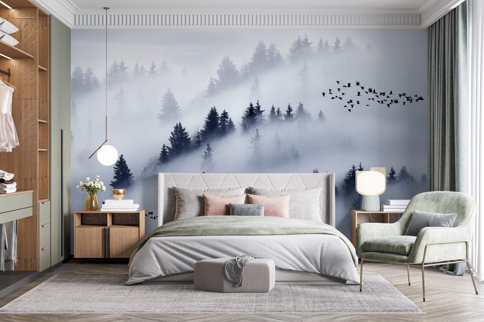 Фотошпалери хвойний ліс оповитий густим туманом