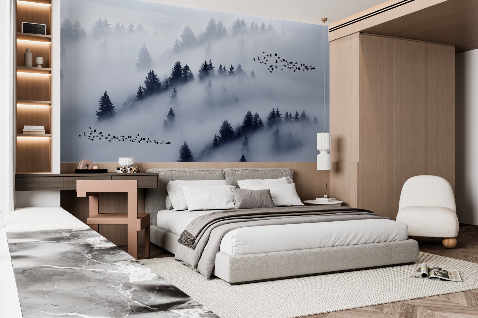 Фотошпалери хвойний ліс оповитий густим туманом