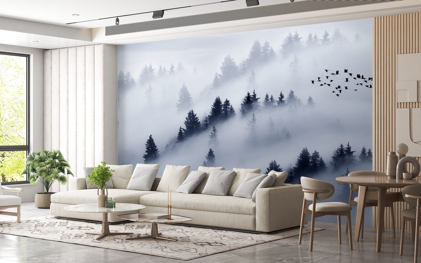 Фотошпалери хвойний ліс оповитий густим туманом