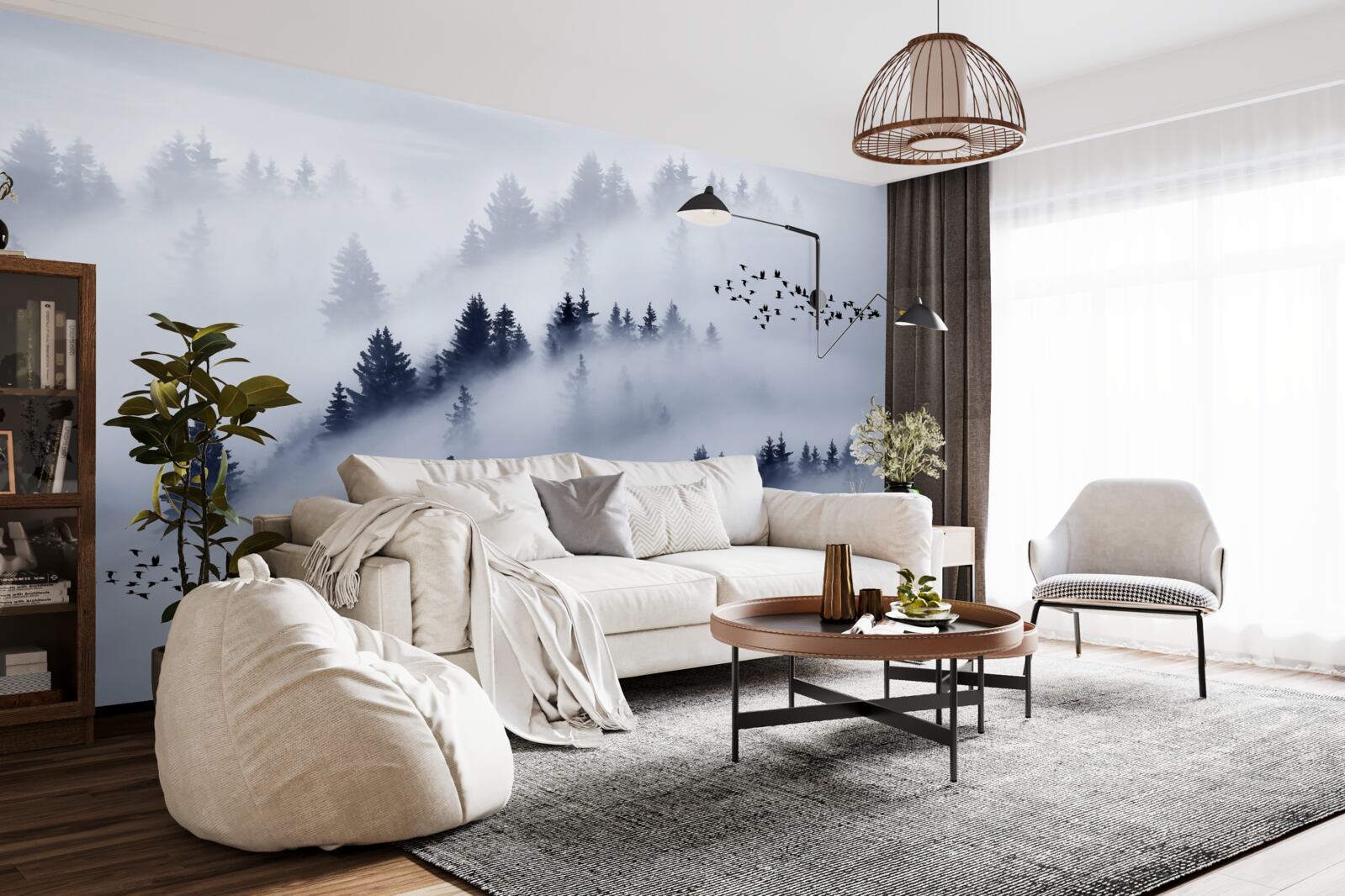 Фотошпалери хвойний ліс оповитий густим туманом