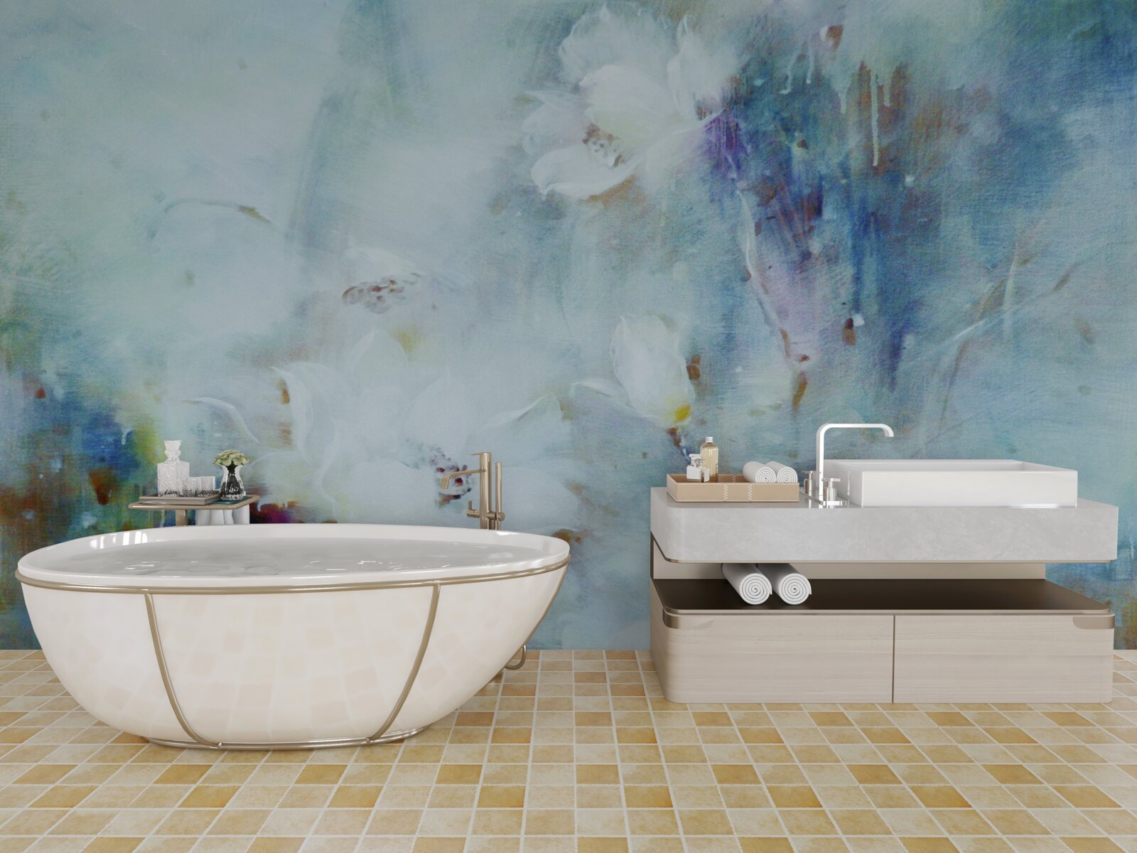 Фотошпалери квітковий безлад в акварелі