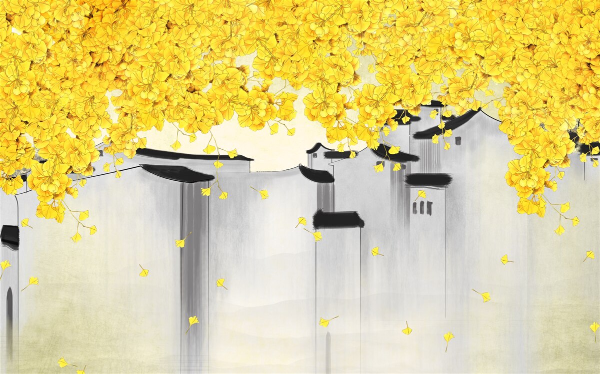 Фотошпалери пишні рослини здіймаються над дахами будівель