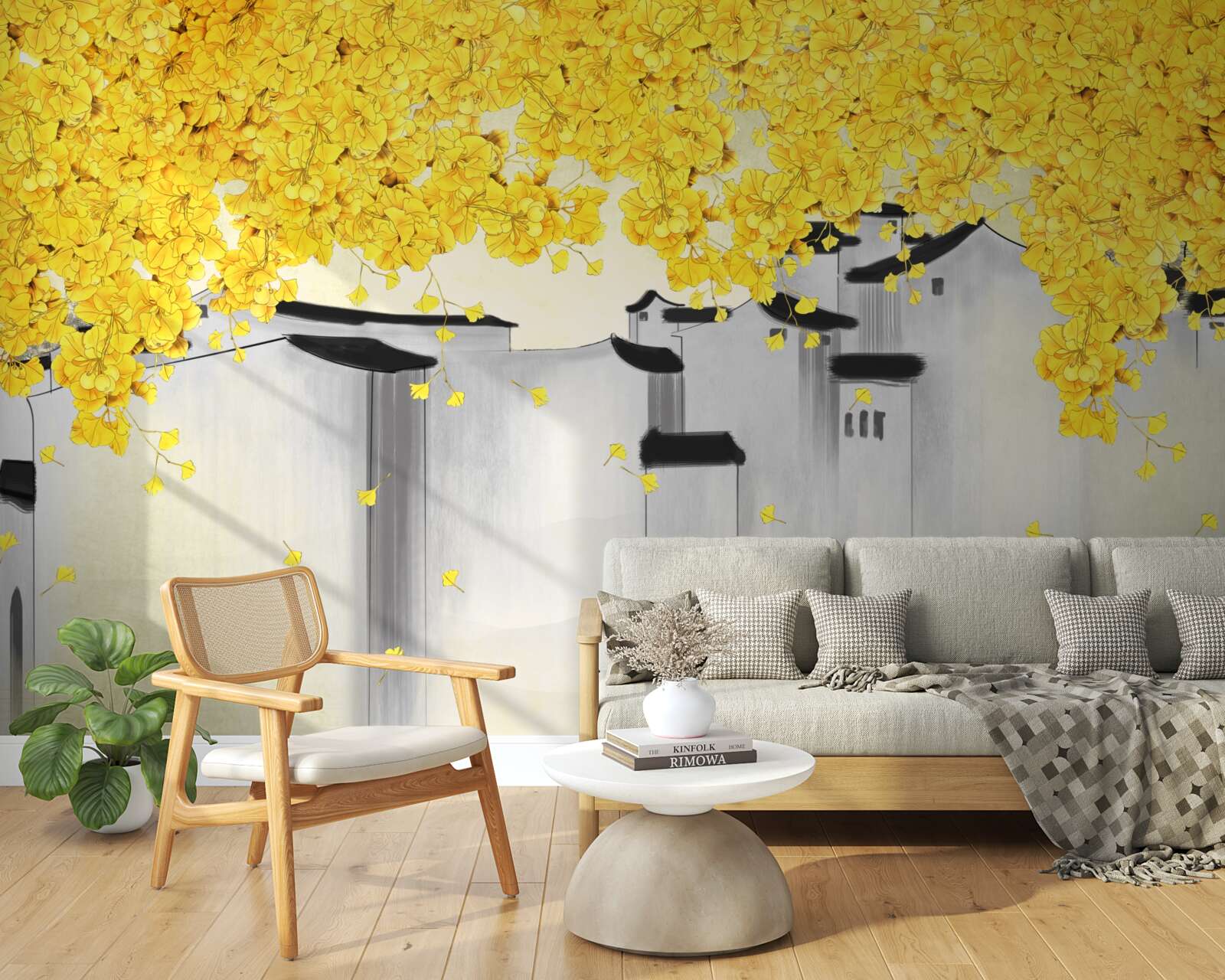 Фотошпалери пишні рослини здіймаються над дахами будівель