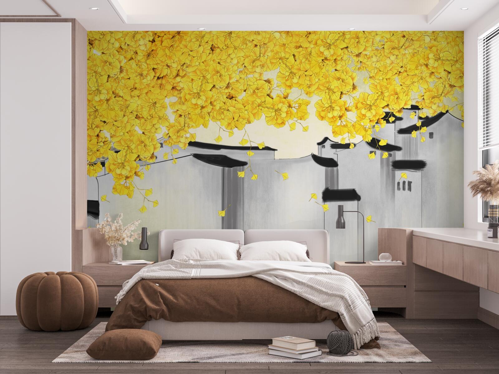 Фотошпалери пишні рослини здіймаються над дахами будівель