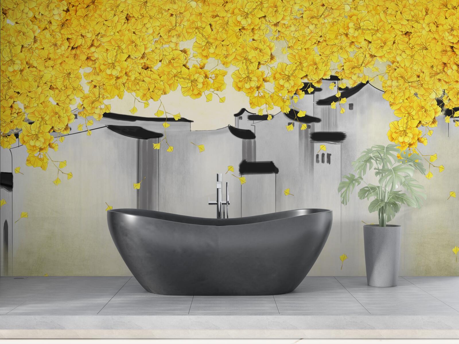 Фотошпалери пишні рослини здіймаються над дахами будівель