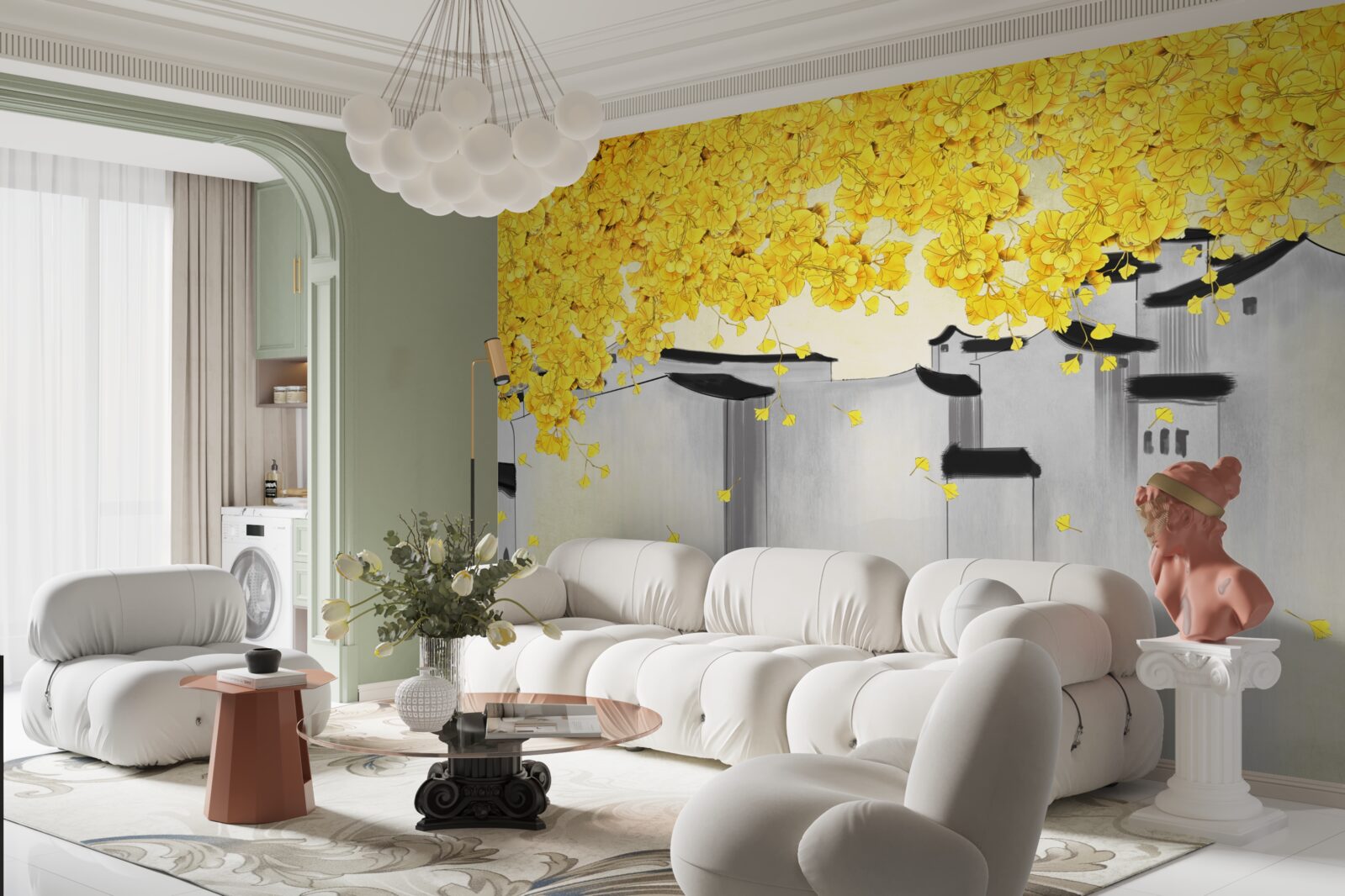 Фотошпалери пишні рослини здіймаються над дахами будівель