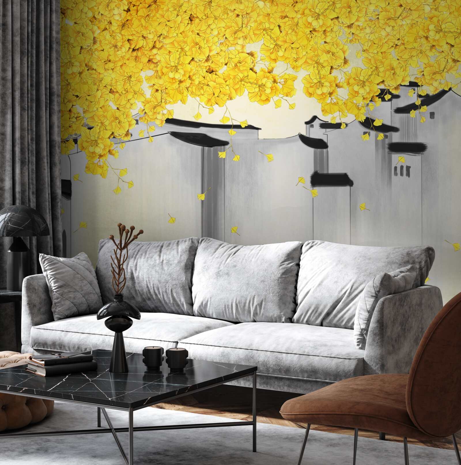 Фотошпалери пишні рослини здіймаються над дахами будівель