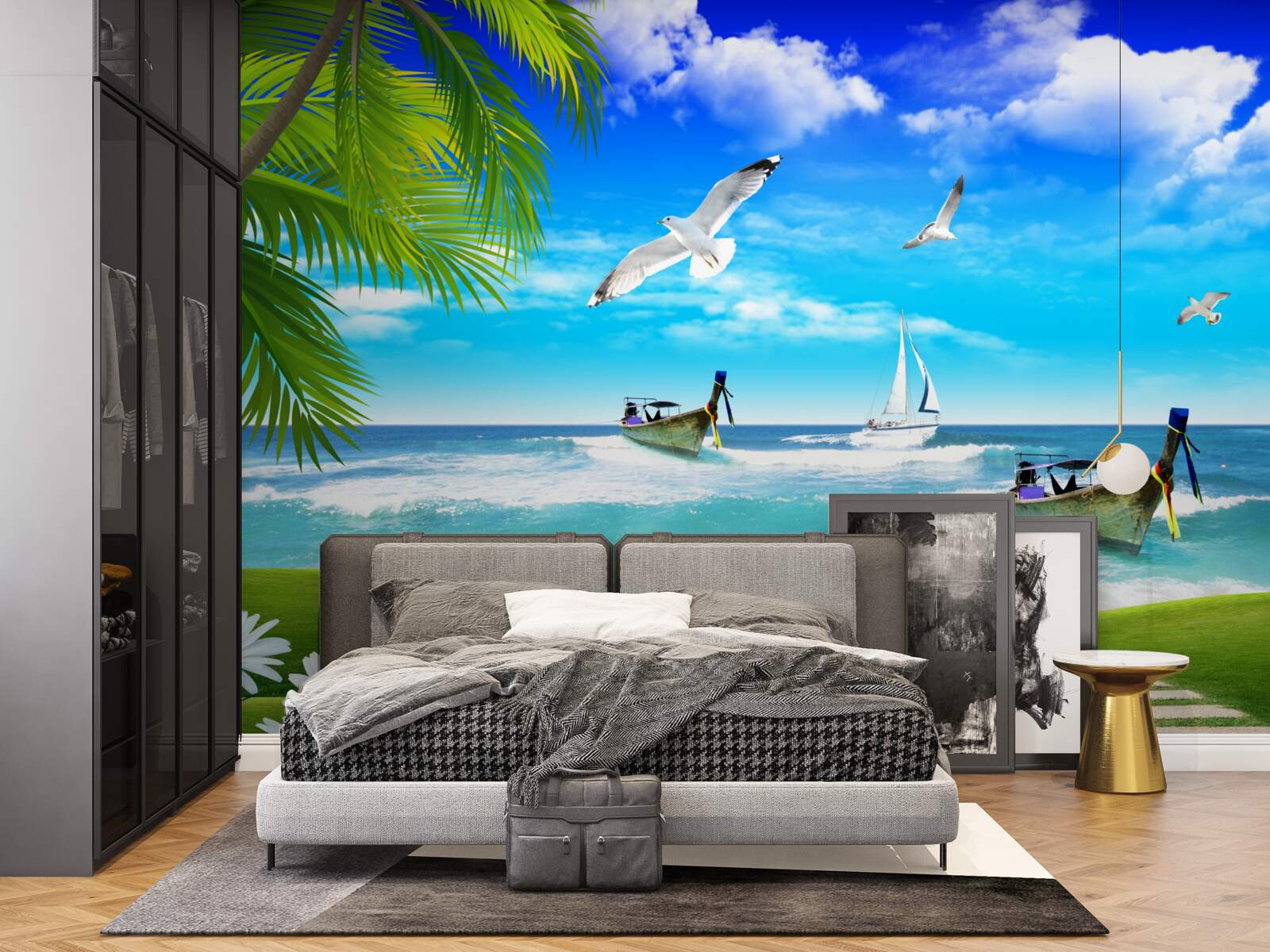 Фотошпалери кораблі на зеленому узбережжі